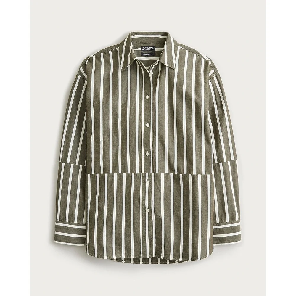J.Crew Etienne Oversized offset Striped Button Down poplin Shirt 3X NEW preppy